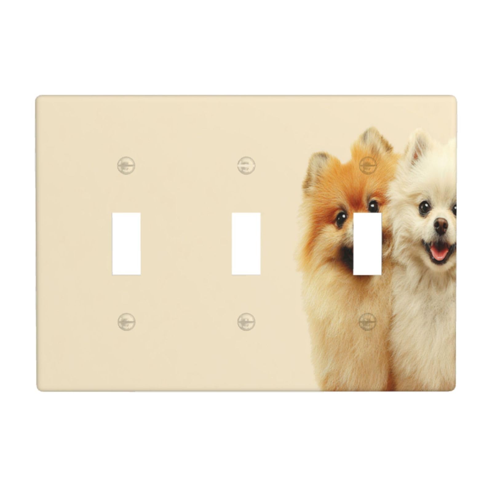 Woshuwo White Two Happy Smiling Dogs Light Switch Covers 3 Gang Triple Toggle Wall Plate Switchplate Electrical Faceplate For Bathroom Kitchen Bedroom Decor
