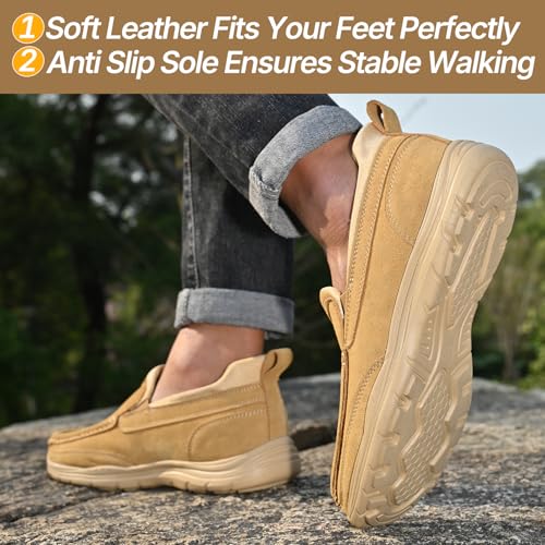 Image of Hand Free Casual Shoes for Men - Leather Slip-On Loafers with Elastic Heel & Latex Footbed - Lightweight EVA Walking Shoes