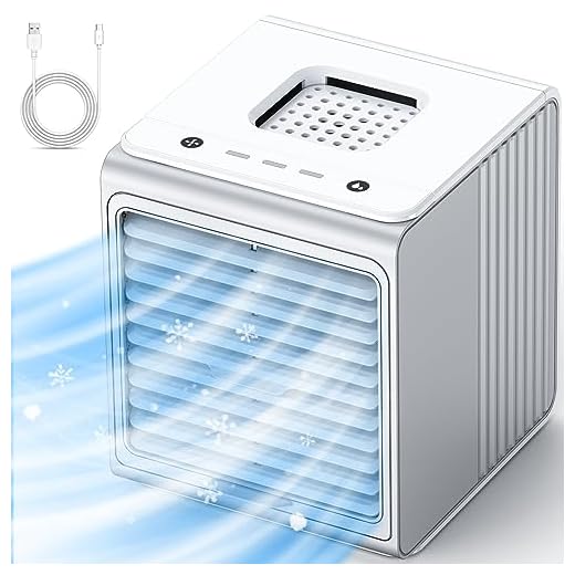 FANCOLE Personal Air Conditioner, 3-IN-1 2000mAh Rechargeable Battery & USB Powered Small Air Cooler, 3 Speeds, Quiet & Powerful Cooling Fan, Mini Evaporative Air Cooler for Room, Car, Bedroom, Desk