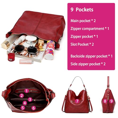 Bolso Hobo de diseño para mujer grande en rojo miniatura 3