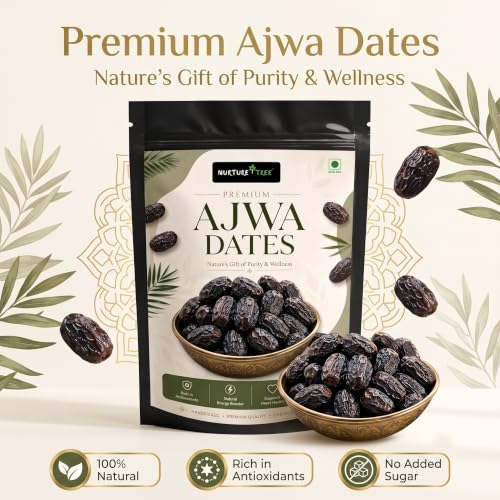 Image of Nurture Tree Premium Saudi Ajwa Dates (Khajoor /Khajur) 400g, 100% Natural Soft and Delicious Arabian Dates in Fresh, Khajur Dry Fruits, No Artificial Colours, Gluten Free, No Added Sugars