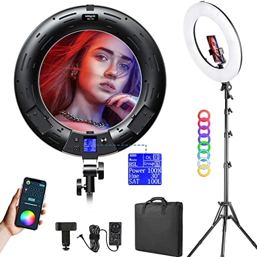 Weeylite 18 Inch Ring Light, Multi Color RGB Light Ring with Tripod Stand & Phone Holder, Remote/APP Control, Dimmable 2500K-8500K CRI95 Circle Selfie Light for Live Stream Makeup Selfie Video Tiktok