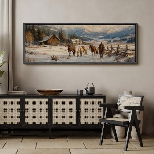 Image of MUDECOR Large Framed Canvas Print Wall Art Winter Ranch for Living Room