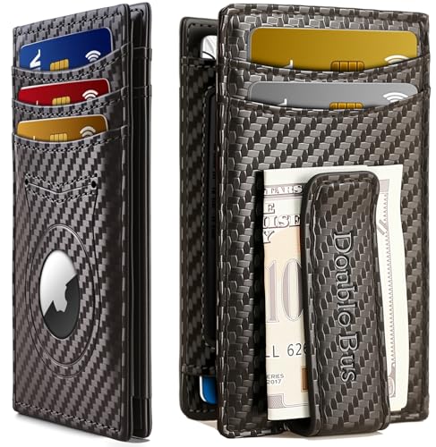 Slim Wallet for Men Credit Card Holder Wallet RFID Blocking Bifold Mens Slim Wallet,Thin Minimalist Front Pocket Mens Leather Wallets,Smart Security Carbon Fiber Small Wallet (Carbon Fiber Black)