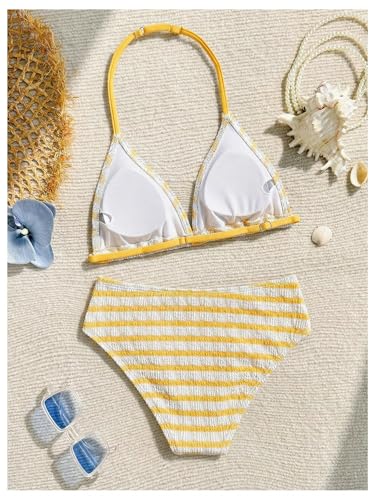 Image of RoseSeek Girl's Tie Dye Smocked 2 Piece Swimwear Sets Backless Halter Bikini Cute Brief Bathing Suit