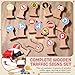 Soulchen 16 Pcs Kids Wooden Traffic Sign Playset 2.2 Inch Educational Road Signs Wooden Mini Street Signals Community Helpers Toys for Preschool Train Track Accessories