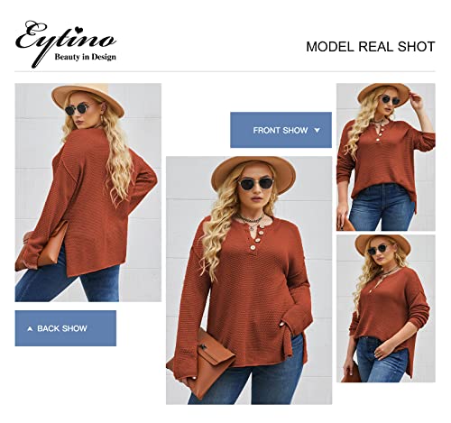 Image of Eytino Womens Plus Size Sweaters Casual Long Sleeve Loose V Neck Button Henley Tops Pullover Knit Jumpers,(1X-5X)