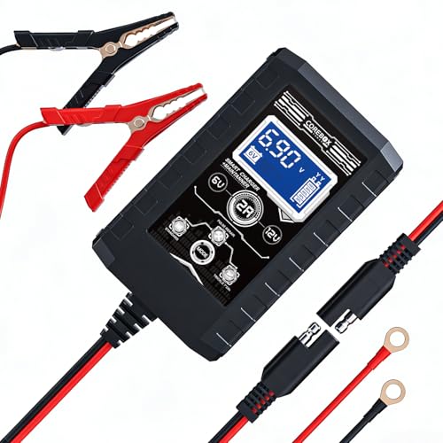 COREBOX Battery Charger 2-Amp 6V/12V Smart Trickle Charger for Car - Battery Maintainer Trickle Charger, and Automotive Battery Charger with Temperature Compensation for Car Truck Motorcycle