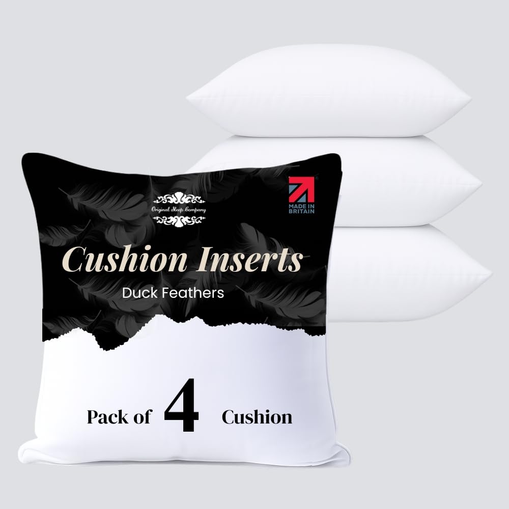 Original Sleep Company 4 Pack Duck Feather Cushion Inserts Pack Of 4, 38X38cm, Natural Fill, Cotton Cover