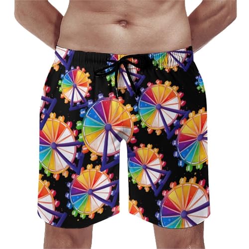 Colorful Ferrous Wheel Chemistry Ferris Men's Swim Trunks Quick Dry Board Shorts Hawaiian Beach Shorts With Pocket