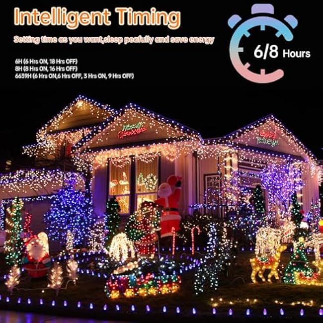 PgUp White Christmas Lights Decoration Outdoor, Plug in 600 LED String Lights 8 Modes Timer Curtain Fairy Light with 120 Drops for Holiday Wedding Party (Cool White, 60FT 600LED)