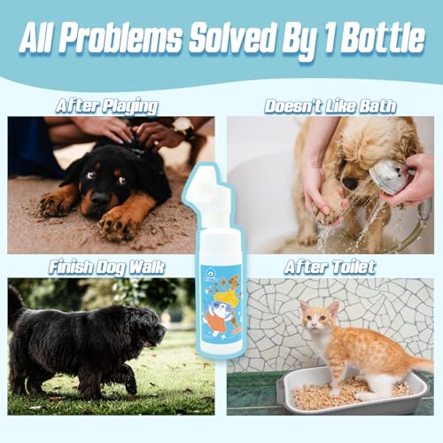 Image of Dog Paw Cleaner No-Rinse Foaming Cleanser with Scrubber Brush, Pet Paw Wash Waterless Foot Foam for Dogs Puppy and Cats, Fragrance Free Safe for All Pets, 5fl.oz (150ml)