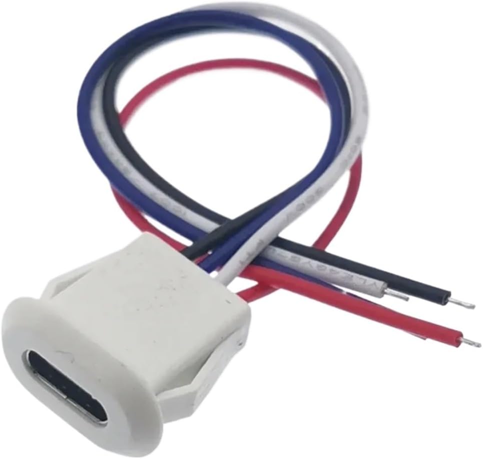 2Pin 4Pin USB Type C Connector Jack Female with Card Buckle 3A High Current Charging Jack Port USB-C Charger Plug Socket 2P 4P(4P-White)
