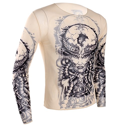 Men's Fake Tattoo Muscle Tee Shirt Undershirt 3D Print Long Sleeve T-Shirts