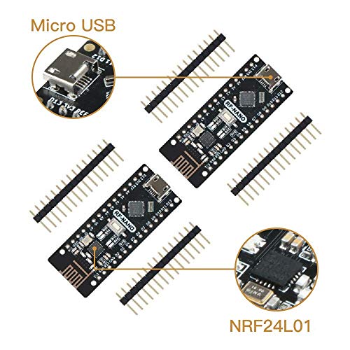 Keywish RF-Nano for Arduino Nano V3.0 No Soldering Mirco USB Board Integrate nRF24L01 Wireless Module ATmega328P Micro-Controller Board Compatible with Arduino Nano V3.0 (2 Pcs)