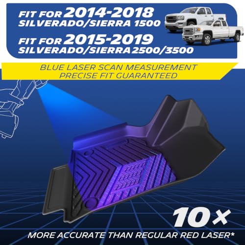 Image of Michelin Vehicle Mats for 2014-2018 Chevy Silverado /GMC Sierra 1500 | 2015-2019 2500 /3500, Double Cab Bench Seat Carpet Floor, All-Weather TPE Custom Fit Liner, Premier