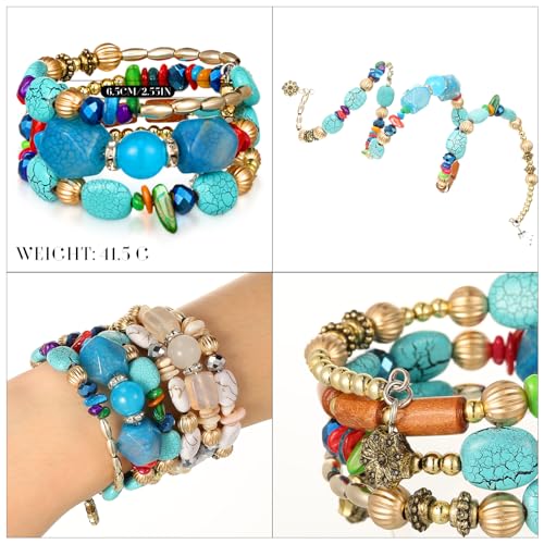 Misdary 6 Pcs Boho Multilayer Irregular Agate Beads Charm Bracelets Vintage Yoga Turquoise Bangles Boho Jewelry for Women2