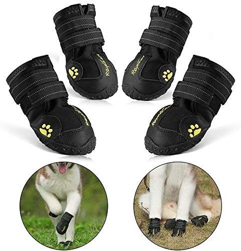 RoyalCare Protective Dog Boots, Set of 4 Waterproof Dog Shoes for Large Dogs - Black (7#)