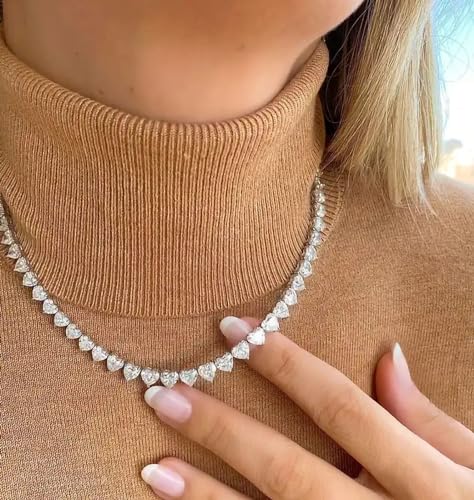 Fesciory Silver Rhinestone Tennis Necklaces for Women, Dainty Adjustable Layered Twist Rope Cubic Zircon Diamond Butterfly Necklace, Iced Out Heart Jewelry Gifts (Heart)2