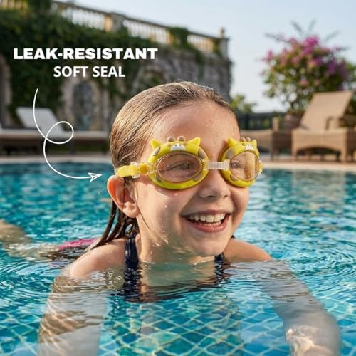 Image of BURNLAB Swimming Goggles for Kids, Clear Vision Pool Goggles for Boys & Girls, Easy Adjustable Strap (Giraffe)