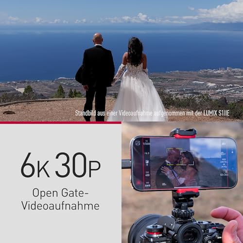 Panasonic LUMIX S1IIE Spiegellose Vollformatkamera, nur Gehäuse, 24 MP, CS4K 60p, 6K 30p Open Gate, ProRes RAW, Phasen Hybrid AF, L-Mount, Schwarz