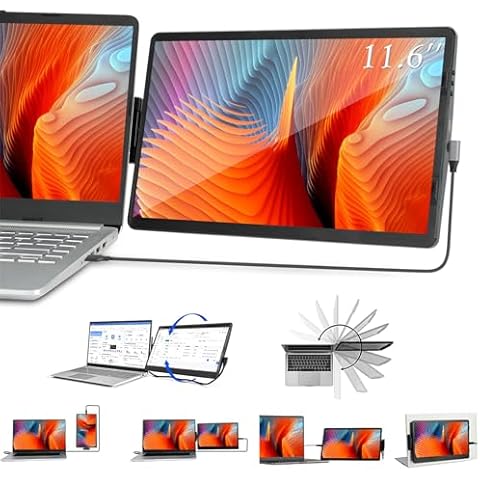 Iryreafer Laptop Screen Extender, 11.6 Inch Mini Game Monitor 360° Rotatable Attachable Portable Monitor Extender for Laptop, Compatible with Mac, PC, Chrome, Powered by USB or Mini HDMI Port Cover