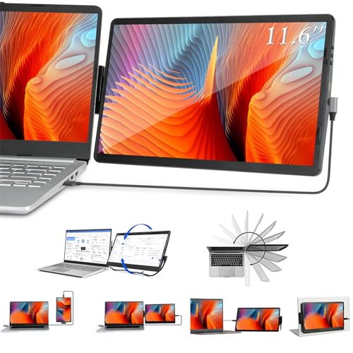 Image of 11.6'' Multi-Swivel Laptop Monitor Extender, Attachable Protable Monitor, External Computer Screen Exended Connected by HDMI Or Type-C USB C Cable Fit All Laptop, Black