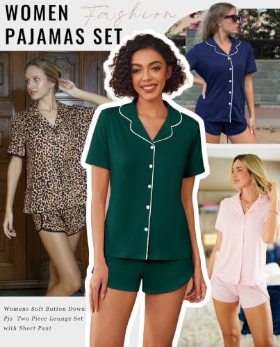 Image of Ekouaer Pajamas for Women Set Button Up Sleepwear 2 Piece Pjs Lounge Set Short Sleeve Nightwear