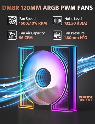 Image of darkFlash DM8 3-Pack Reverse Blade RGB PWM Fans, Dual Ring Infinity Mirror Case Fans, 1600RPM High Airflow 56CFM, Low Noise 32.5dBA, Computer Case Cooler Fan (Black)