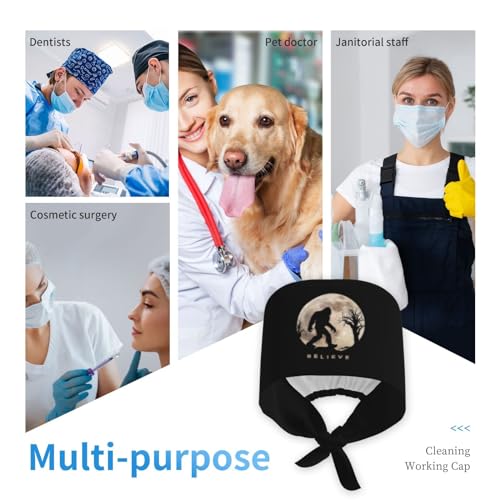 Image of Cute Pug Dog Print Working Cap Scrub Cap with Sweatband,Adjustable Fashion Bandage Tie Back Hat Headwear for Women Men