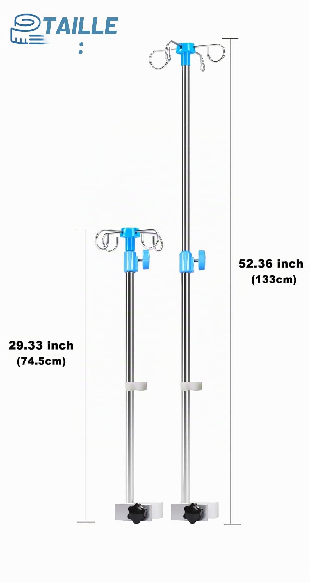 Perches à Perfusion pour Fauteuil Roulant, 4 Crochets Renforcés et Base en Métal Solide, Potences pour Intraveineuse Fauteuils Roulants Acier Inoxydable Renforcé, Hauteur Ajustable de 75-133 cm