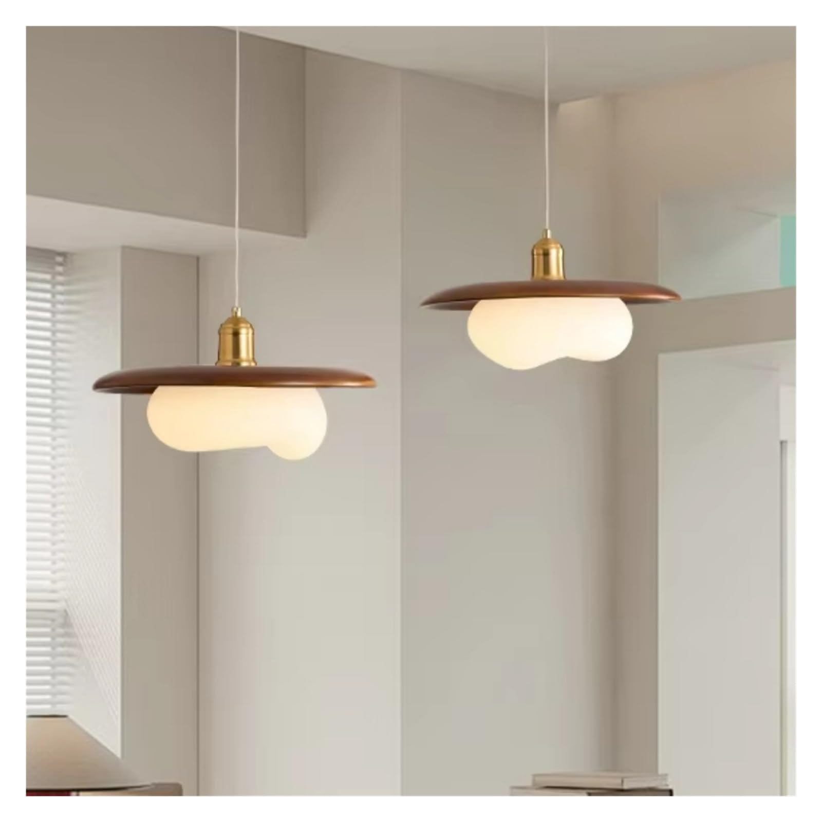 Nowoczesna lampa wisząca LED retro drewniany żyrandol do sypialni, jadalni, wyspy kuchennej. Elegancka wisząca lampa do wystroju domu.