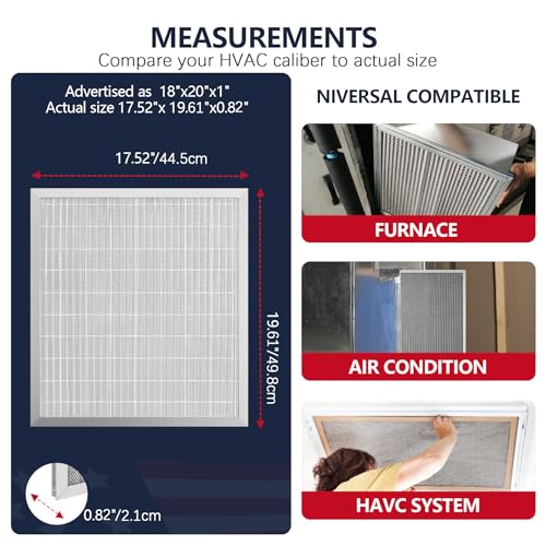 Image of 18x20x1 Electrostatic Air Filter, MERV 8 Reusable Aluminum AC /HVAC Furnace Filter Replacement,Washable Permanent Air Filter, Easy to Clean, Increases Airflow (Actual Size:17.52x19.61x0.82)