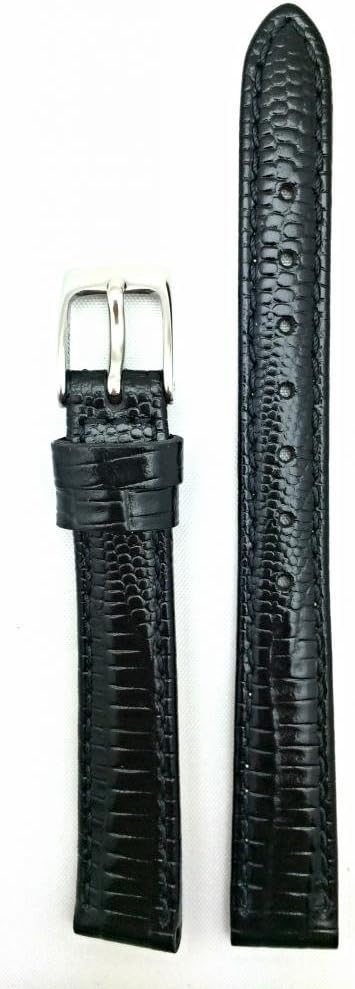 NewLife 14mm Black Genuine Leather Watchband | Teju Lizard Grain, Lightly Padded, Replacement Wrist Watchstrap that brings to Any Watch (Womens Standard Length)