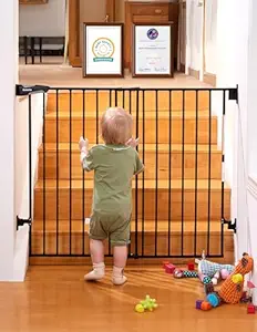 Babelio Baby Gate for Stairs, Kitchen & Doorways, 26-41" W 34" H Extra Tall| No Bottom Bar| Easy Installation| One-Handed Operation| Auto-Close| Hardware Mount Safety Dog/Pet Gate Indoor (Black)