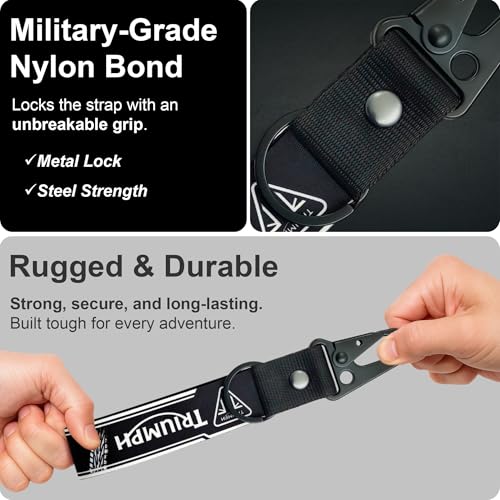 Image of SnapStrap MotoLink Carabiner Keychain Compatible with Triumph Bike Strong Heavy-Duty Metal Clip with Fabric Key Ring Bike Accessory (Gunmetal Black)