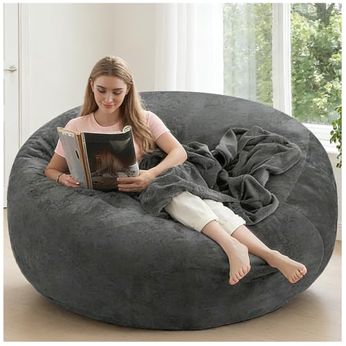 Image of Big Bean Bag Chairs for Adults，5FT,Giant Plush Bean Bags,beanbag Chair with Filler,Memory Foam Chair,muebles para sala,Balcony Chair Suitable for Bedroom and Dormitory (Dark Gray, 5 Foot)