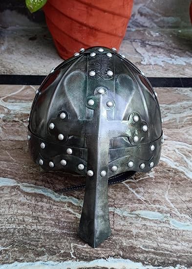 Casco vichingo medievale norreno, articolo regalo cosplay, calibro 18, in acciaio dolce con finitura nera anticata