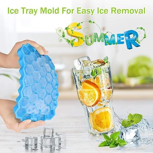 Image of Silicone Honeycomb 37 Cavity Ice Cube Tray for Freezer Moulds Small Cubes Whiskey Fridge Bar Soft Ice Cube Tray -Pack of 1-Blue COLUER