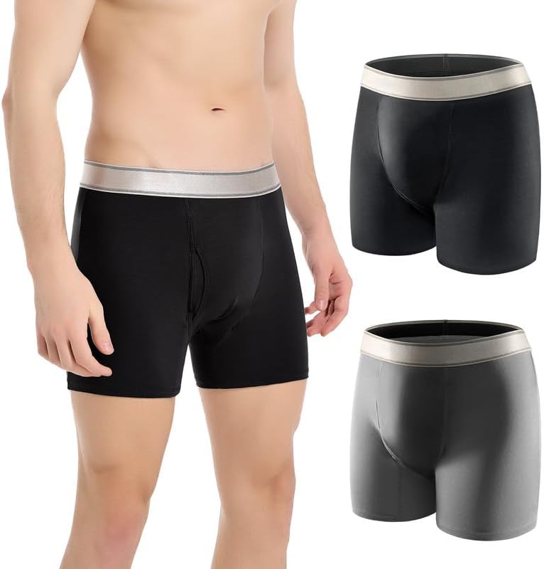 Carer Incontinence Underwear for Men Washable with Front Fly Mens Incontinence Boxer Briefs with Front Absorbent 150ML Reusable Leak Proof Underwear for Men 2 Pack, 3X-Large