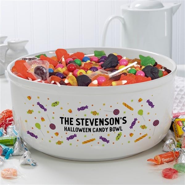 Personalization Universe Candy Pattern Personalized Halloween Candy Bowl - Durable Ceramic, Large Serving Size 5 Quarts - Perfect for Trick or Treaters, Fall Home Decor, Dishwasher Safe