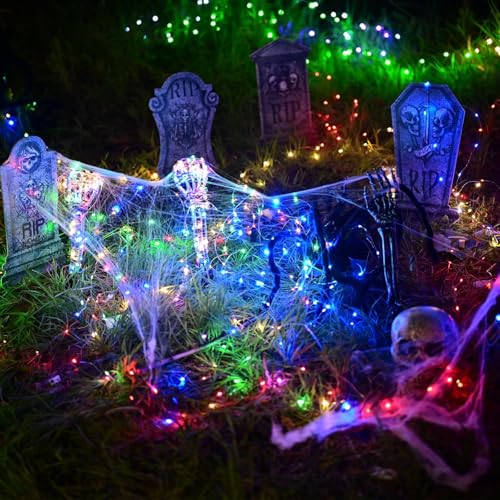 Halloween Lighted Skeleton Set, Skull Arm Stakes with 1 Remote Green Lights (36 LEDs, 8 Light Modes & Timing Function), 2 Purple Lights (3 Modes), Decoration for Outdoor Yard Garden Graveyard by Sinranac - Used condition - Image 3
