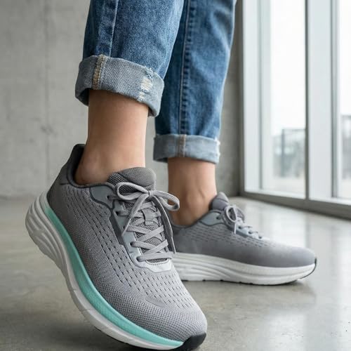 Image of Women's Wide Toe Box Walking Shoes Comfortable Cushioned Tennis Nursing Bunions Shoes Breathable Non Slip Gym Sports Athletic Running Fashion Sneakers Grey Size 8