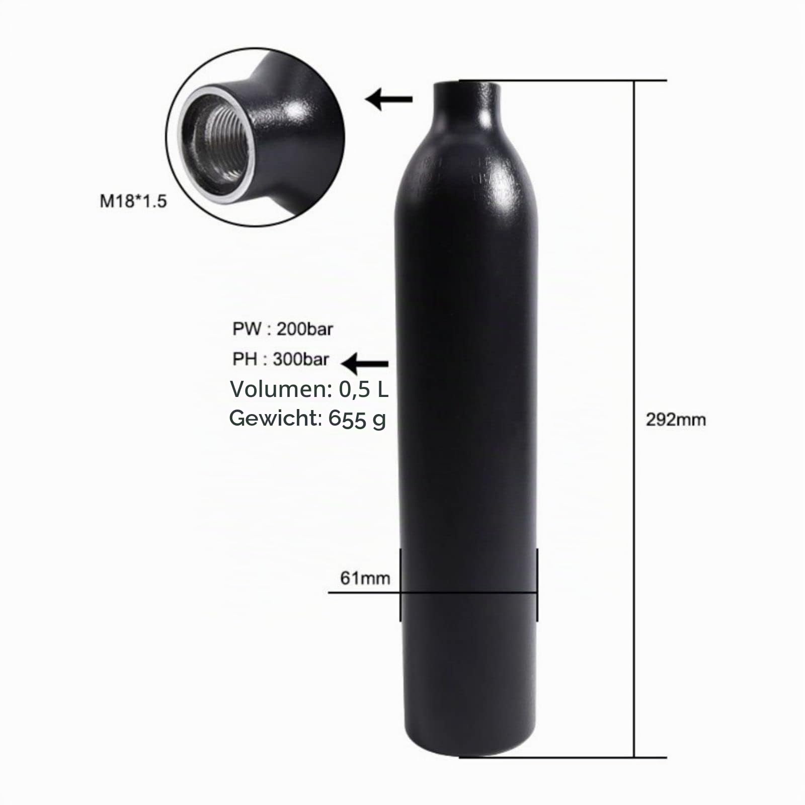 TUXING 4500Psi PCP Paintball Tank 0.5L 4500psi CE-geprüfte Aluminiumflasche mit Paintball Regler Ventil Regler Manometer Ausgangsdruck:2200psi-M18*1.5