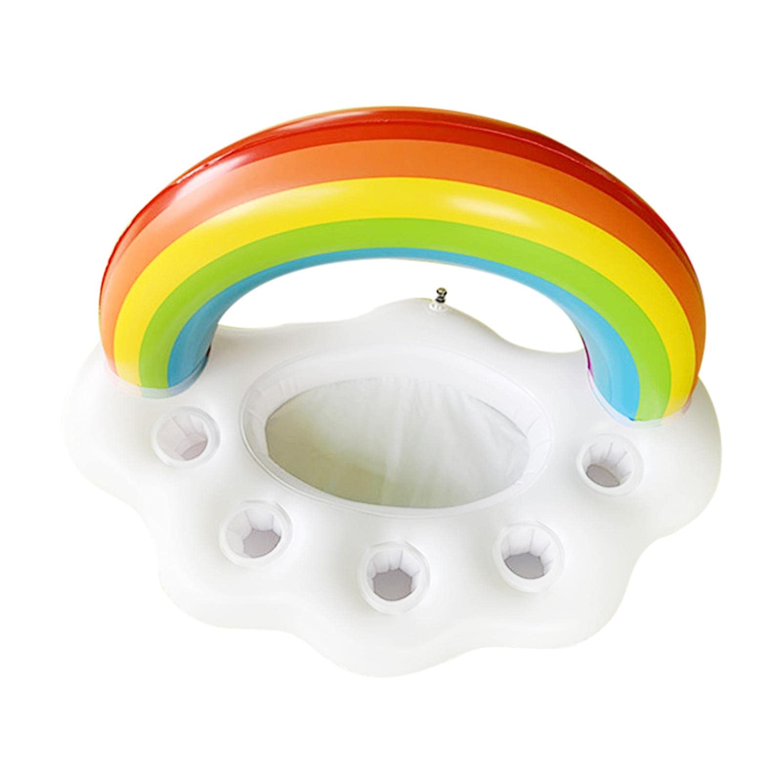 vincente Soporte inflable para bebidas con diseño de nube de arco iris, soporte de copa flotante para piscina