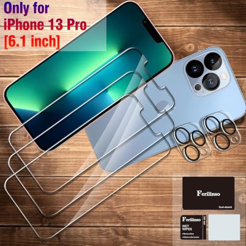 Image of Ferilinso 3 Pack Screen Protector for iPhone 13 Pro, Tempered Glass, HD | 9H+ Hardness, Military-Grade Shatterproof, Case Friendly, Easy Installation Bubble Free, with Camera Lens Protectors