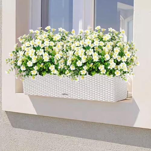 Artificial Flowers for Outdoors, 12 Bundles Faux Flowers Fake Eucalyptus Plants Flowers for Hanging Planter Porch Garden Patio Home Decor (White, 12PCS) image 3