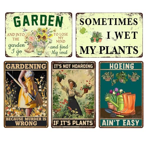 Funny Vintage Metal Tin Garden Signs - Gardening Gifts for Women Metal Garden Decor for Outdoor Patio Yard - allotment gifts for Mothers Grandmas and Plant Lovers 20 x 30 cm5pcs