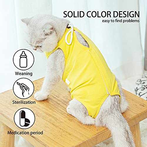 Image of Kitten Onesies,Cat Recovery Suit for Abdominal Wounds or Skin Diseases,After Surgery Wear Anti Licking Wounds,Breathable E-Collar Alternative for Cat Yellow S