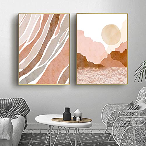 Affiche Impression Jet d'Encre Nordique Toile Soleil et Lune Abstrait 2x